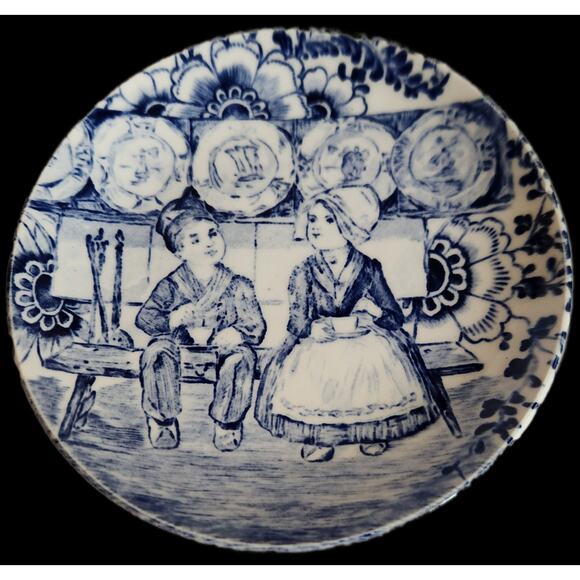 Vtg. Boch Delfts Miniature Blue & White Plates Set of 3 Dutch Children Scenes 4” - Picture 2 of 7